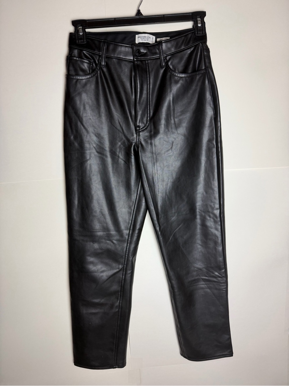 Abercrombie & Fitch Black Vegan Leather Ankle Straight Ultra High Rise Pants 29